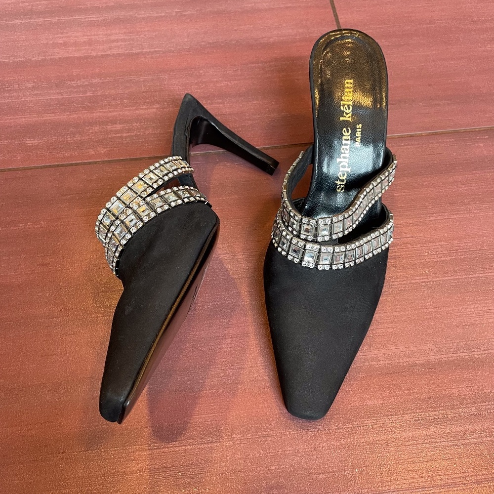 Stephane Kelian suede mules with rhinestones